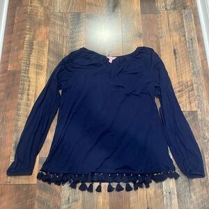 Lilly Pulitzer navy tassel fringe top